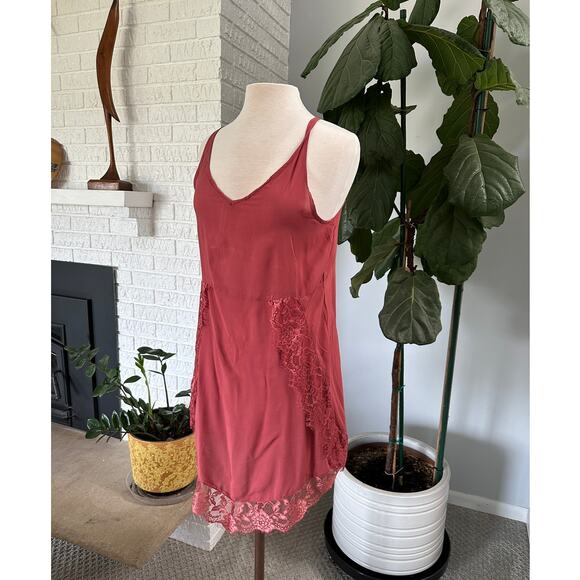 Intimately Free People Boho Dreams Coral Eyelash Lace Trim Tunic Slip Dress Sz L - Picture 1 of 10